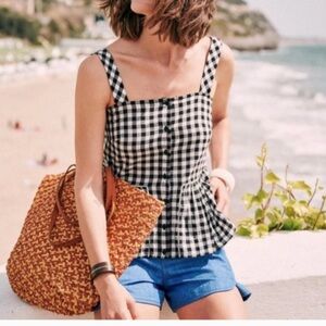 Sezane Laurette Black and White Checkered Women's Top Size: Fr36, US4